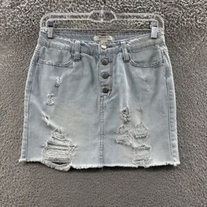 Forever 21 Denim Skirt Women's Small Blue Denim Distressed Mini Skirt Ladies S‎